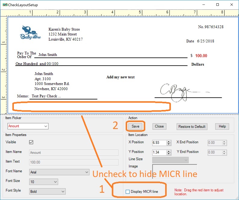 hide MICR line on check