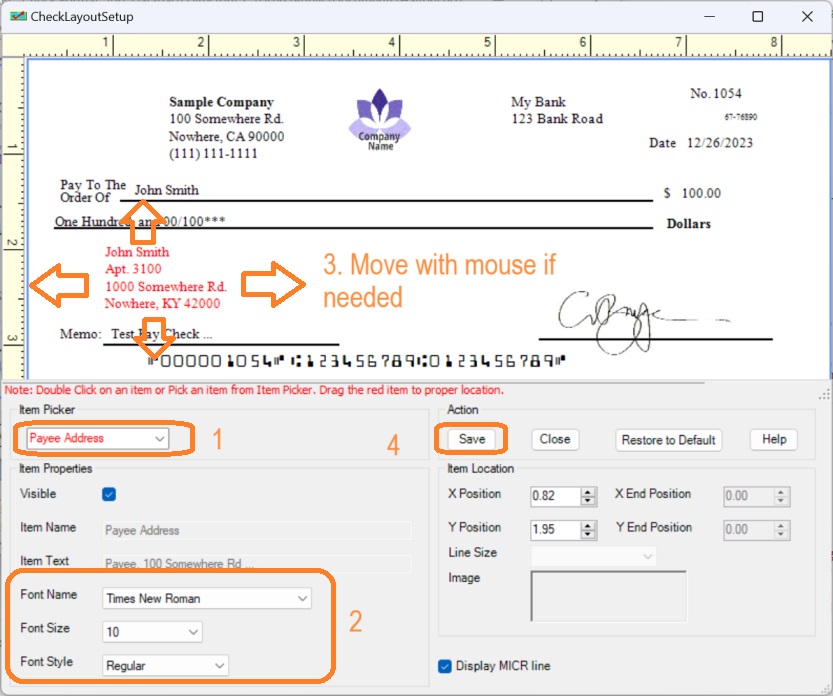 customize payee address