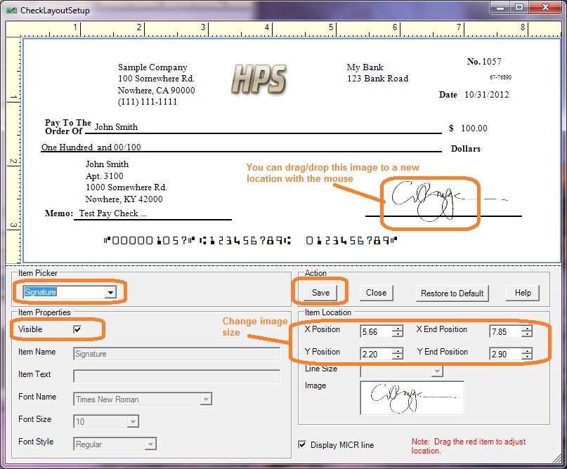 ezCheckPrinting customize signature