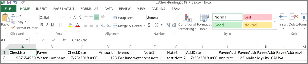 view ezCheckprinting check data with Excel