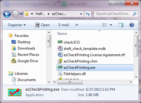 run ezCheckPrinting from program folder