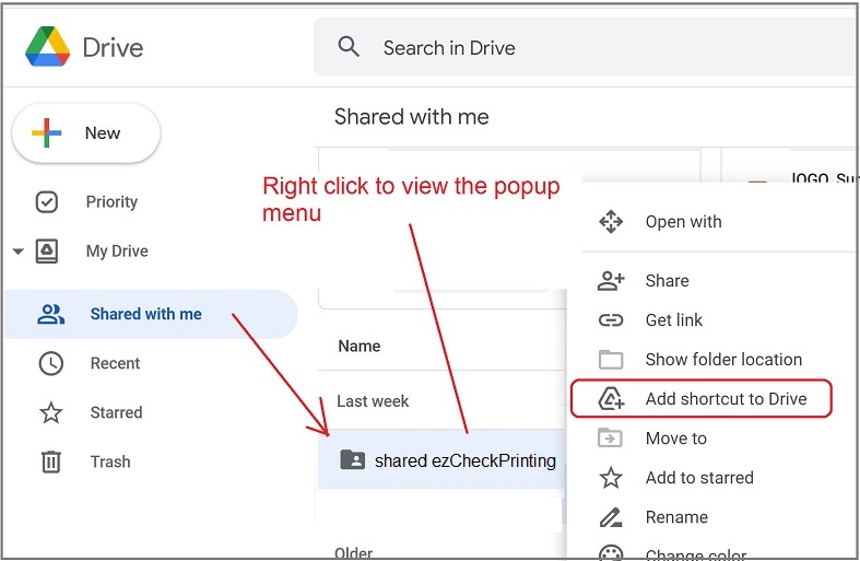 create a shortcut of google drive folder