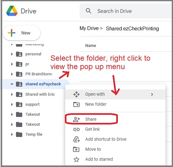 google drive folder share menu