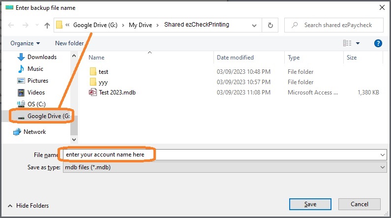 copy ezCheckPrinting data to a google drive folder