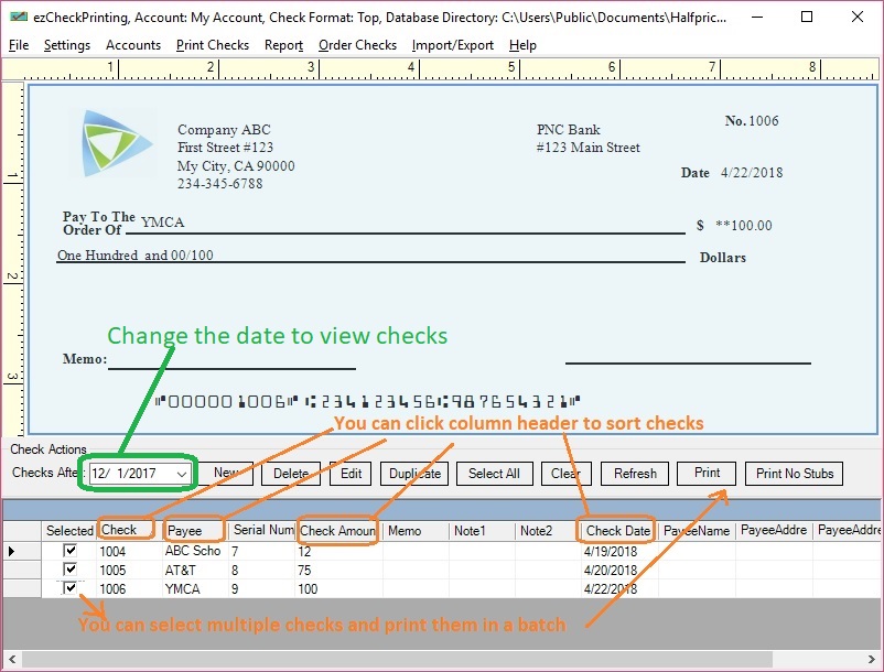 print checks in reverse order