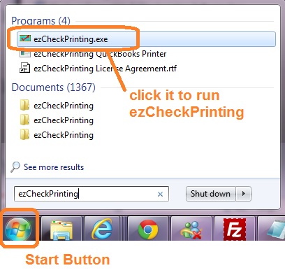 run ezCheckPrinting from start menu