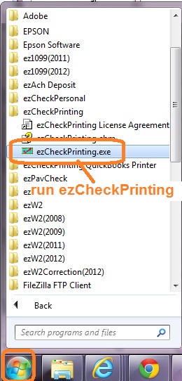 run ezCheckPrinting from start menu