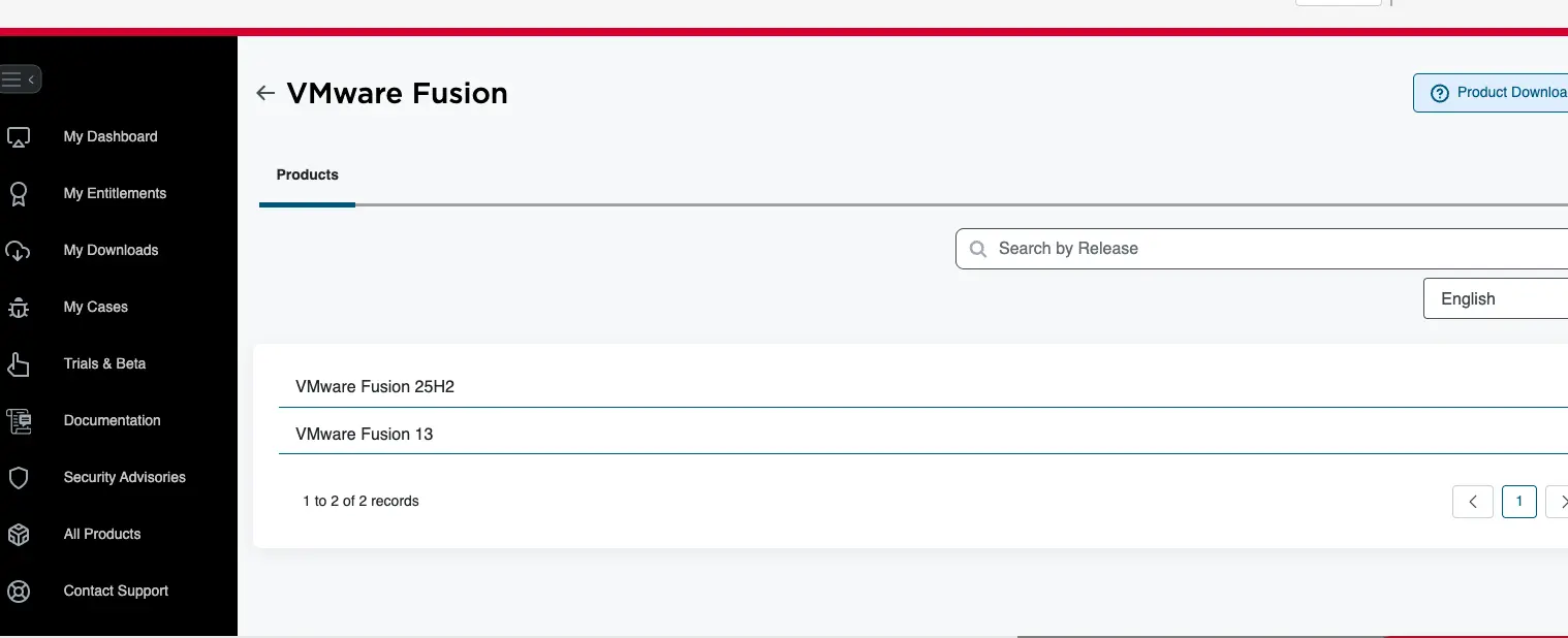 Broadcom download vmware fusion 25h2 in list of products