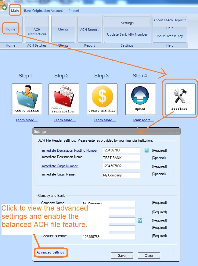 ACH deposit software edit account