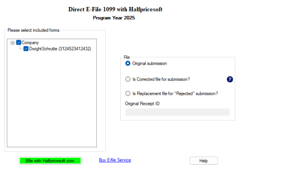 new window after select direct e-file 1099-nec