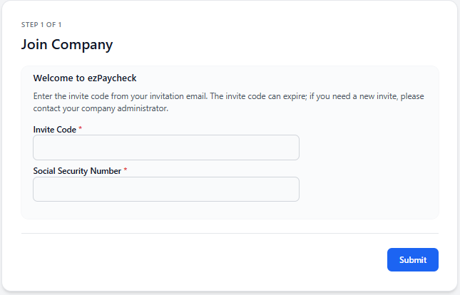 employee set up invite code and SSN