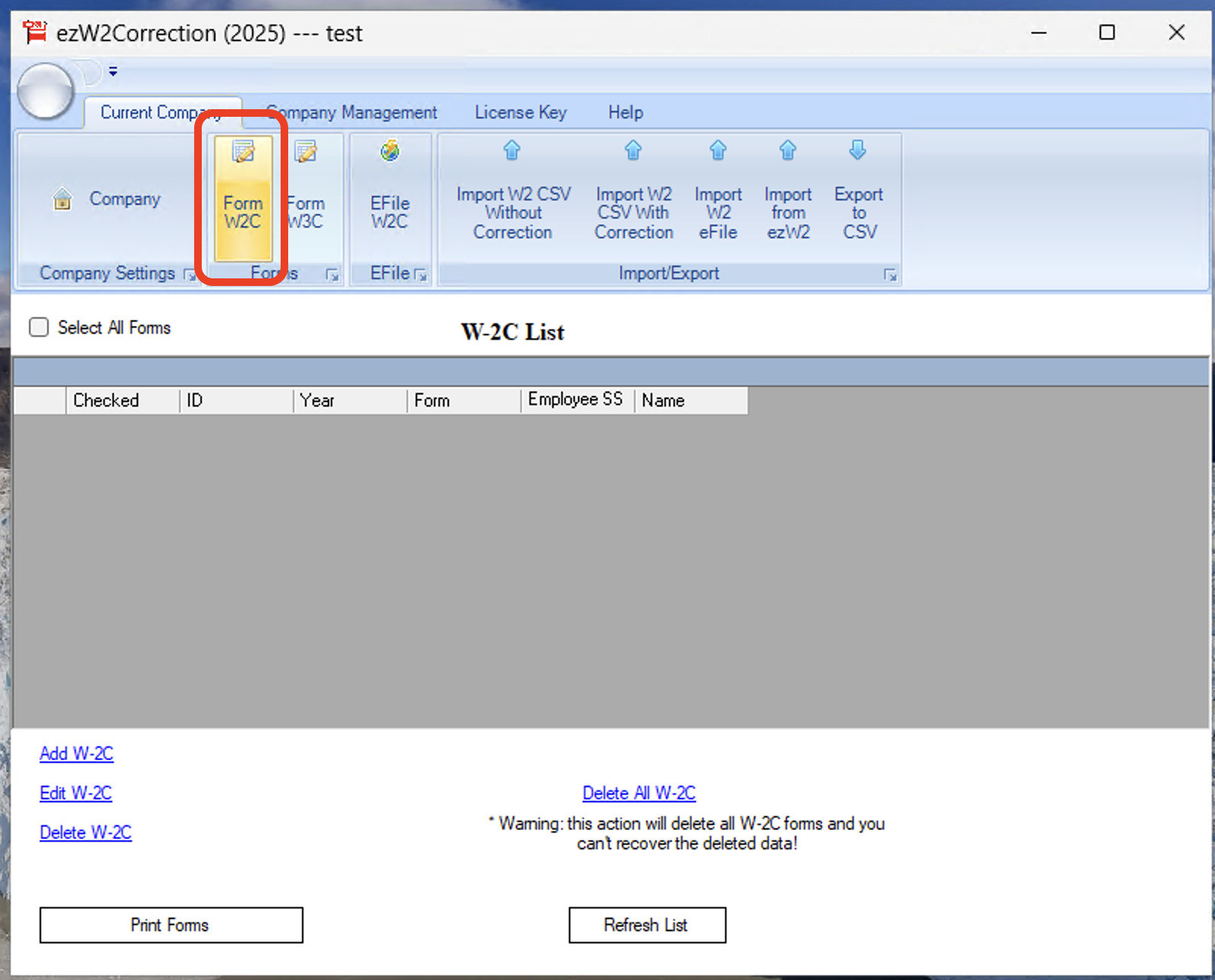 Going to the w2 correction page