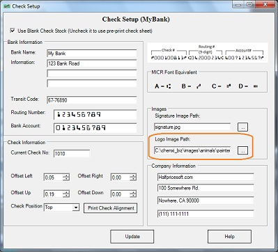 Check Printing software bank setup