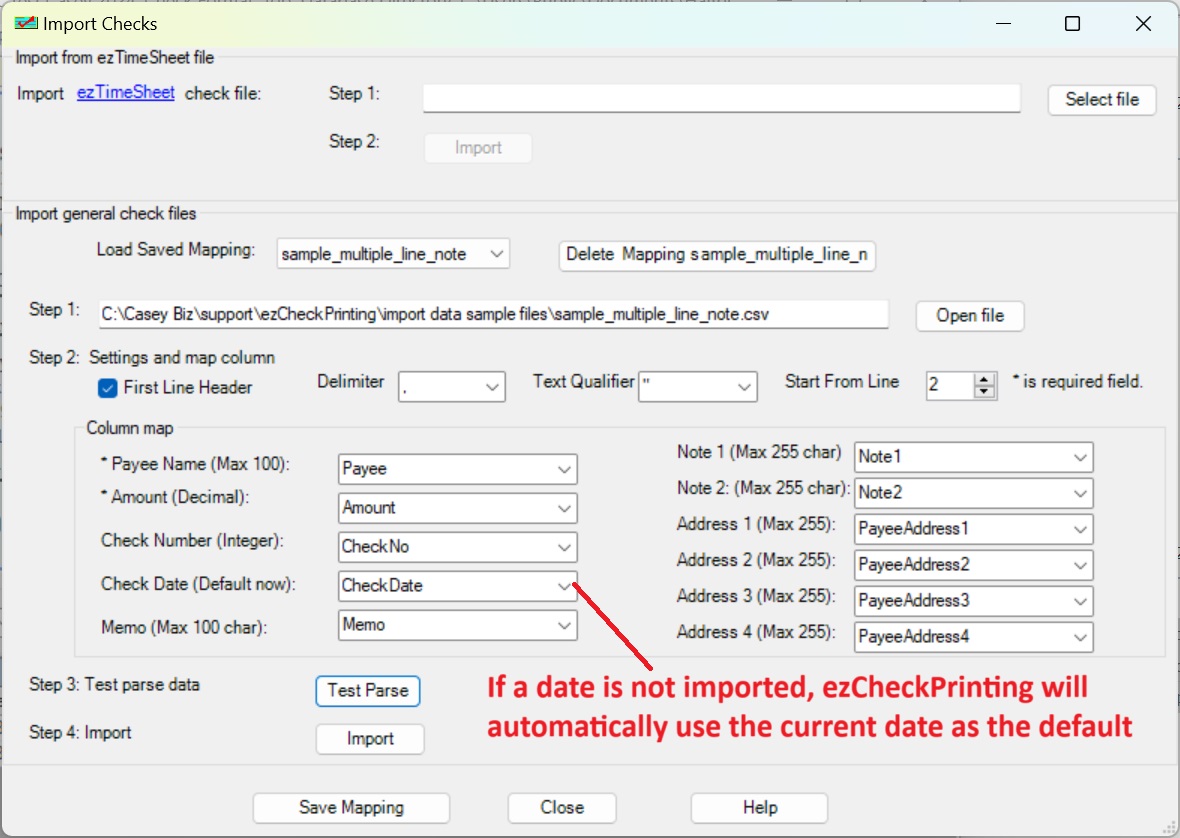 ezCheckPrinting import data