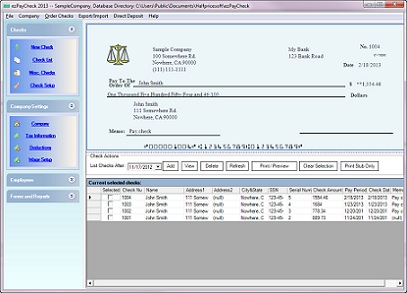 ezPaycheck payroll software main screen