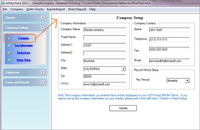 payroll system company setup screen