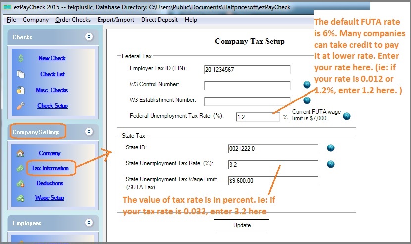 payroll application tax option setup