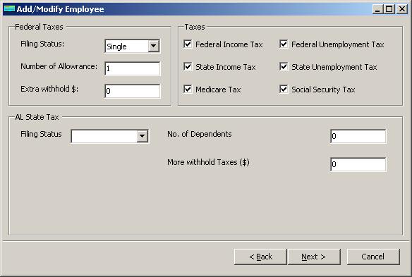 Alabama payroll employee tax setup