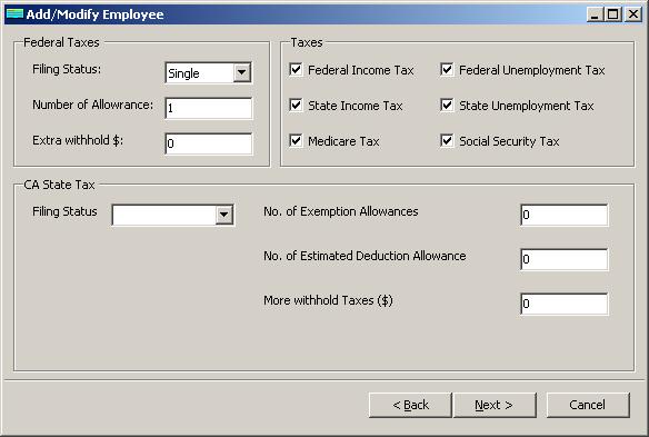 California payroll employee tax setup