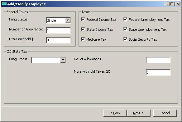 Colorado payroll employee tax setup