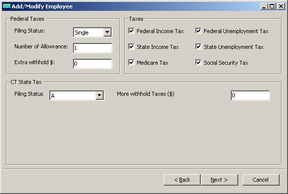 Connecticut payroll employee tax setup