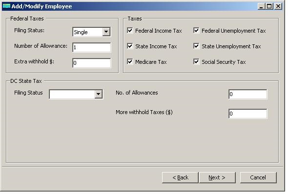 District of Columbia payroll employee tax setup