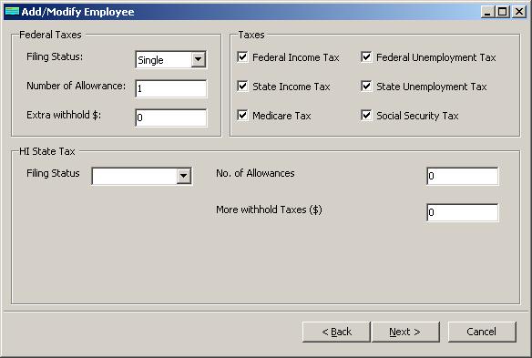 Hawaii payroll employee tax setup