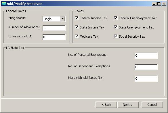 Louisiana payroll employee tax setup