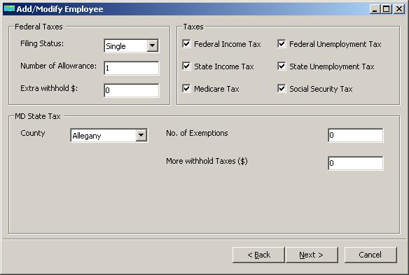 Maryland payroll employee tax setup