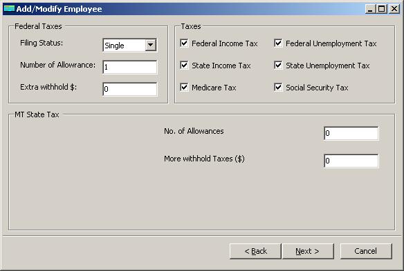 Montana payroll employee tax setup