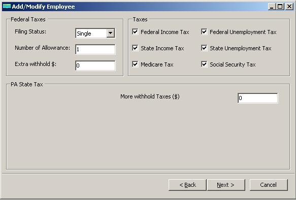 Pennsylvania payroll employee tax setup