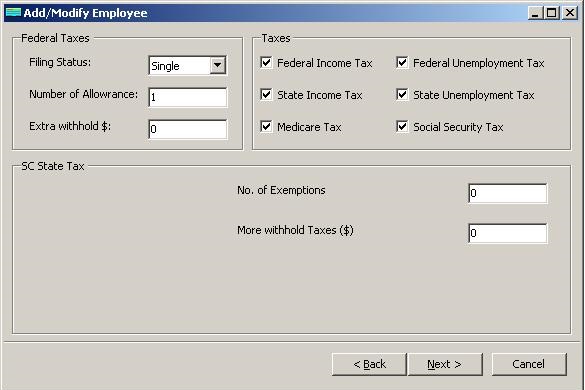 South Carolina payroll employee tax setup