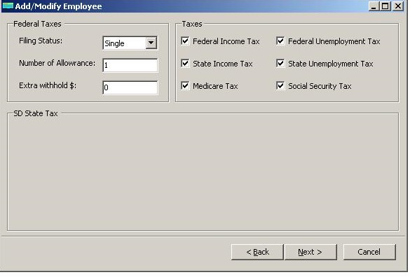 South Dakota payroll employee tax setup