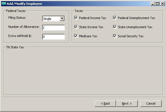 Tennessee payroll employee tax setup