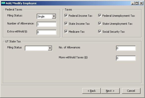 Utah payroll employee tax setup