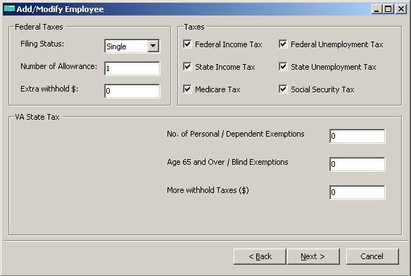 Virginia payroll employee tax setup
