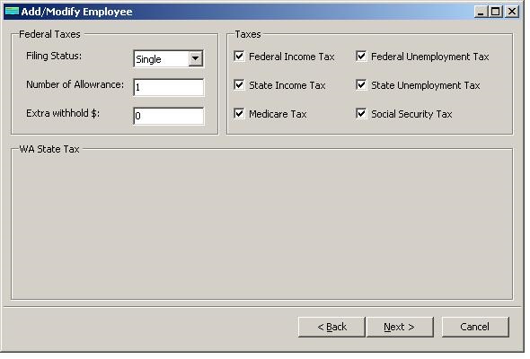 Washington payroll employee tax setup