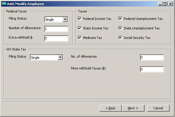 West Virginia payroll employee tax setup