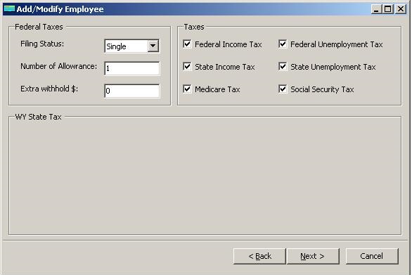 Wyoming payroll employee tax setup