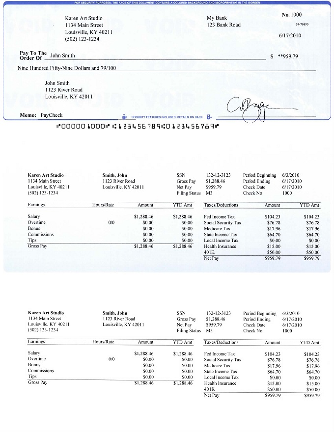 Payroll Checks And Stubs Printed By Ezpaycheck Software