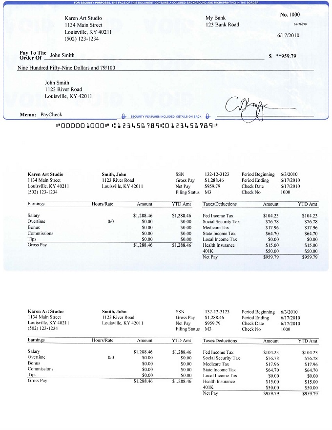 Payroll Checks And Stubs Printed By EzPaycheck Software