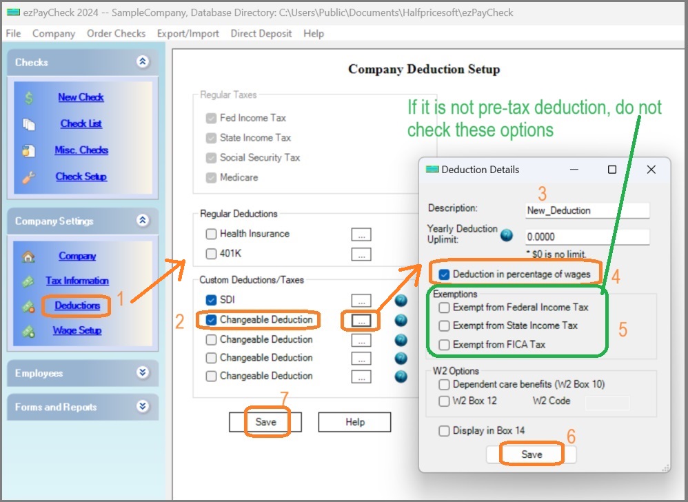 customized deduction setup