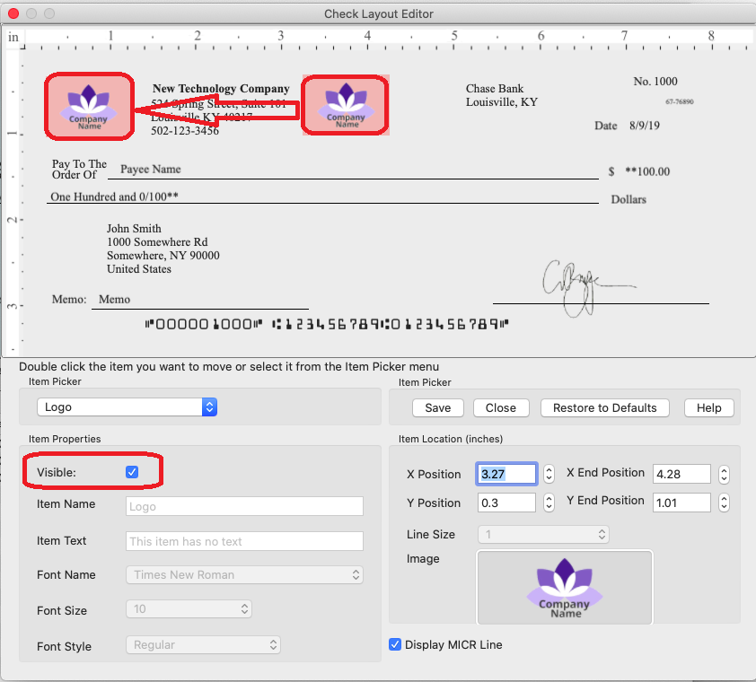 bank check with logo