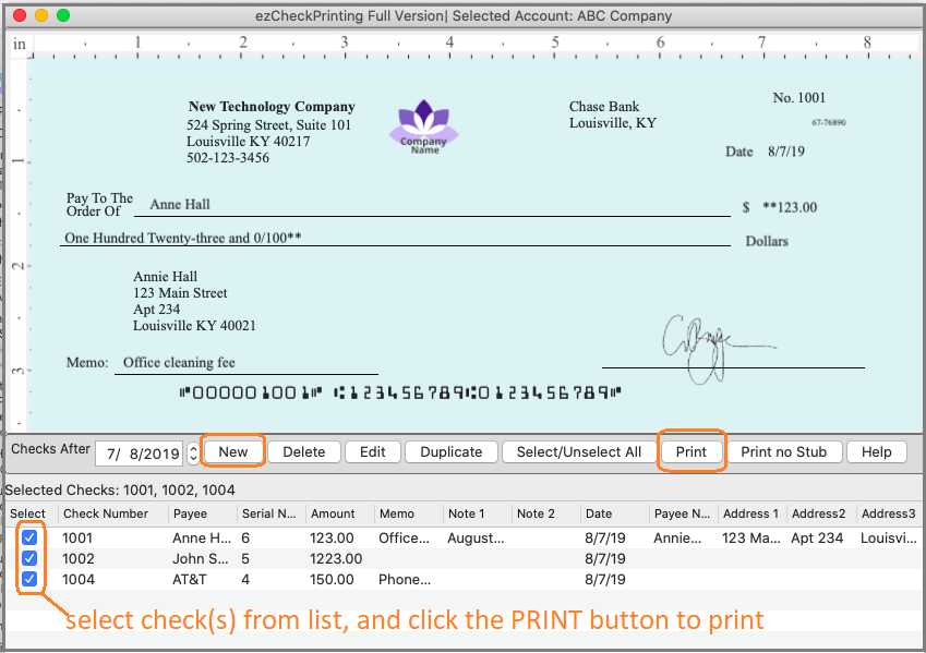 print bank check with logo