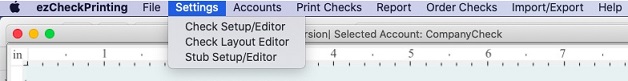 ezCheckPrinting for Mac menu