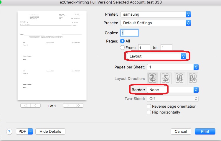 Mac printer layout