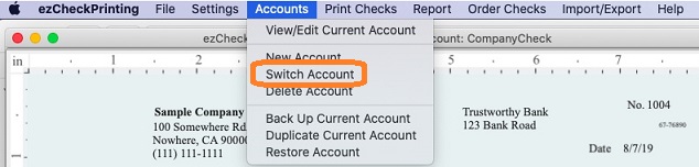 select account menu