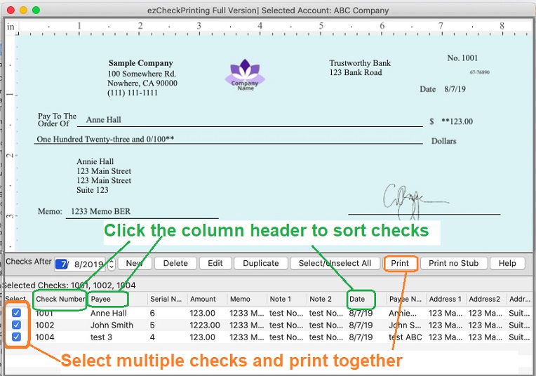 mulitple checks print