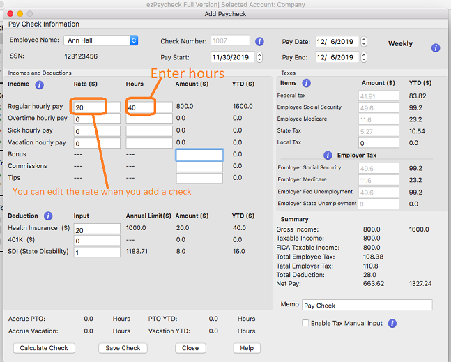 paycheck by hourly rate