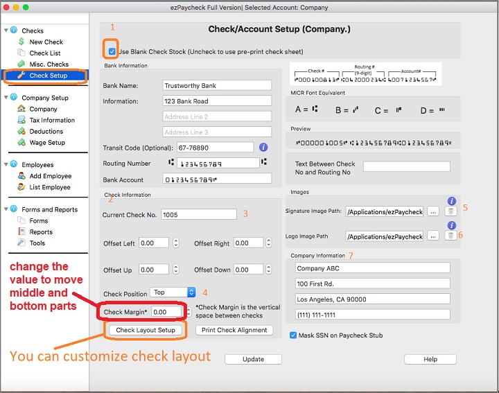 adjust check margin